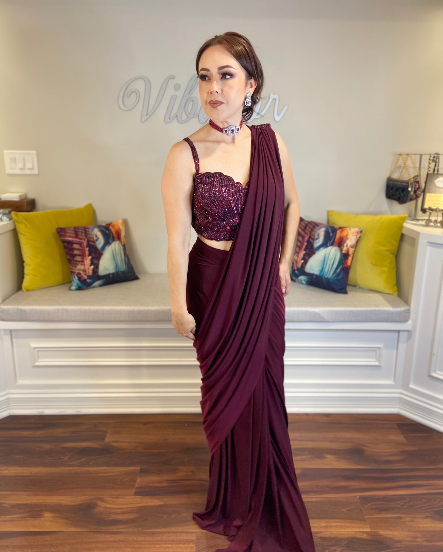 Predraped sari