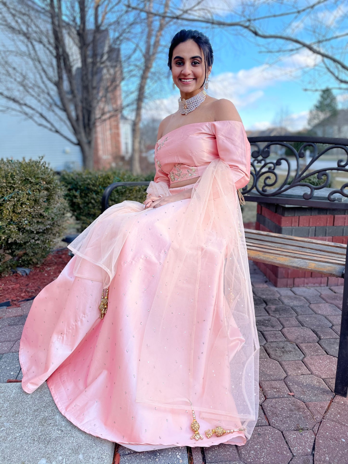 Pink Off Shoulder Lehenga