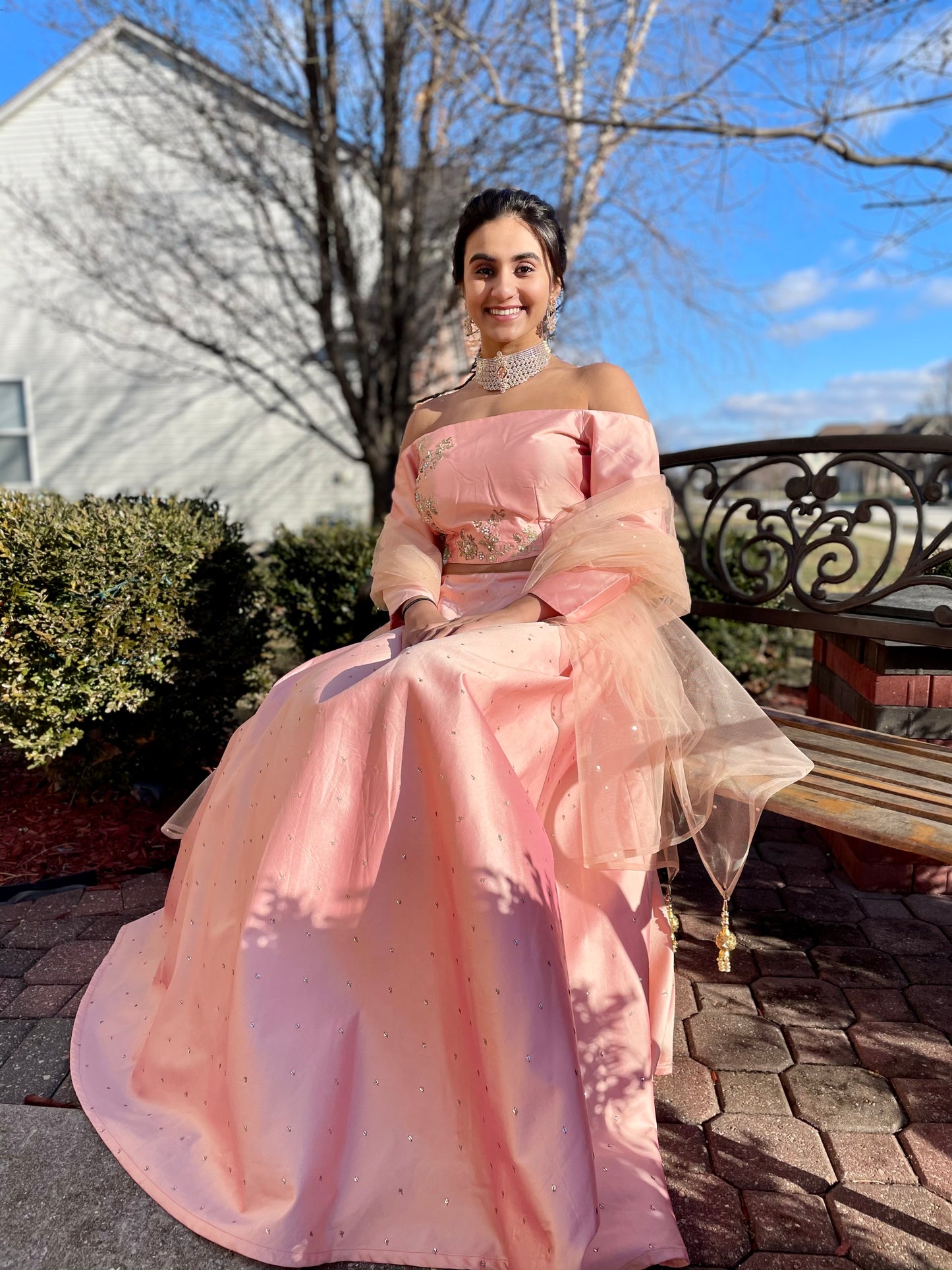 Pink Off Shoulder Lehenga