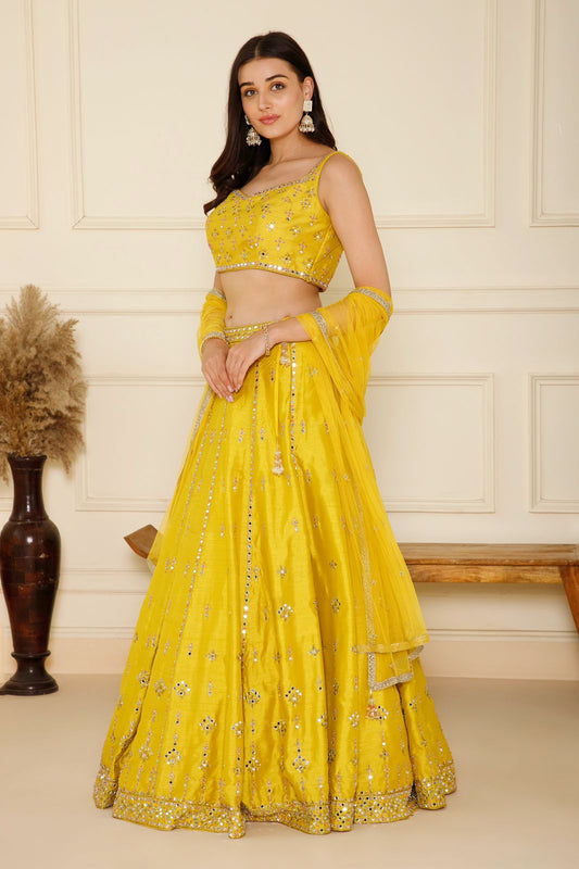 Yellow Mirror Work Lehenga