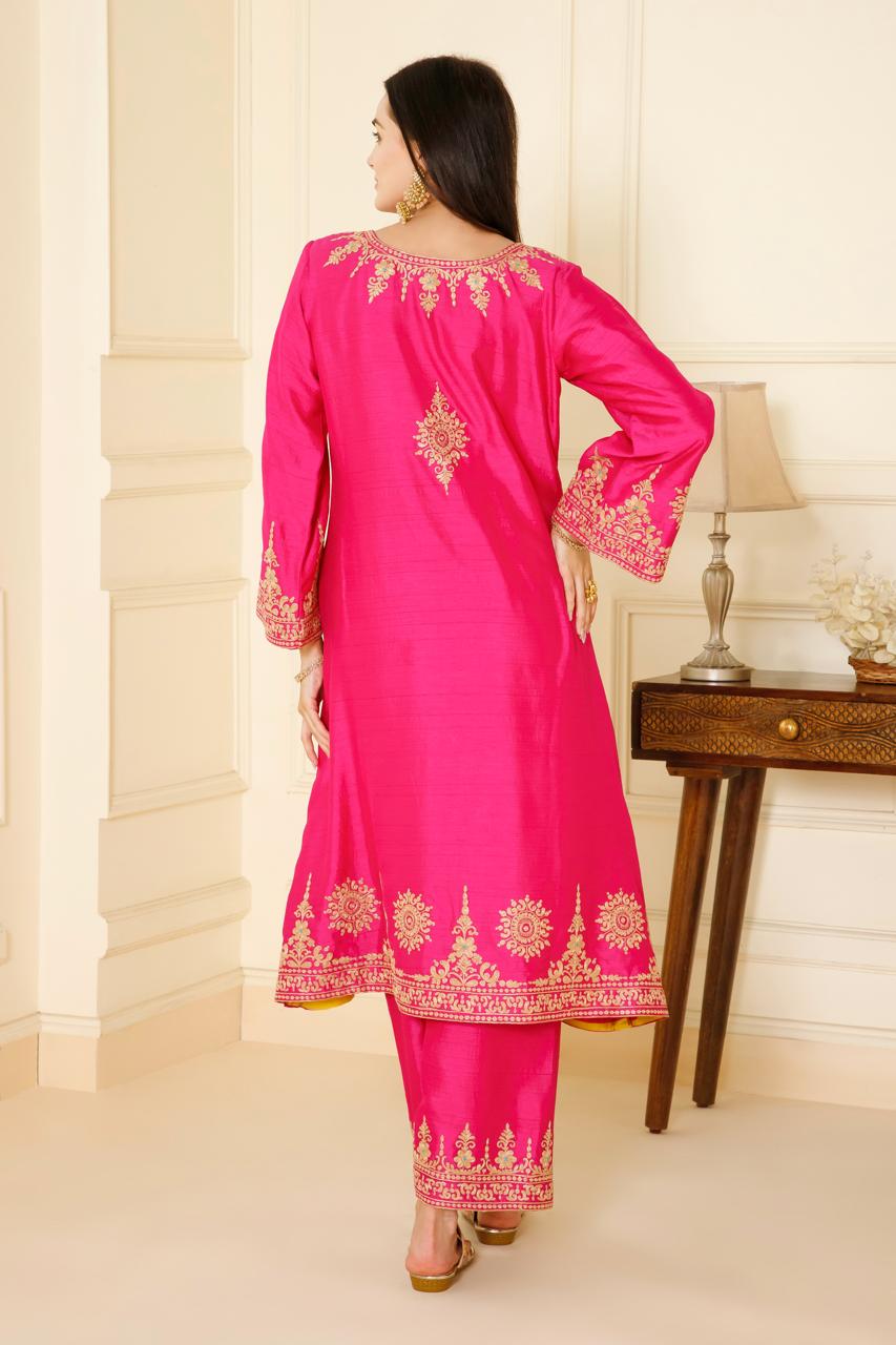 Radiant Pink Silk Suit