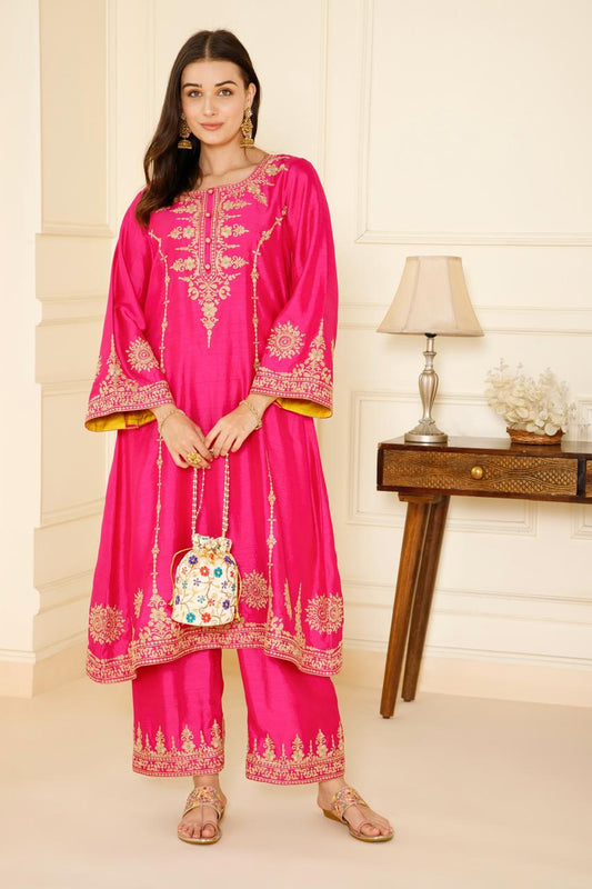 Radiant Pink Silk Suit