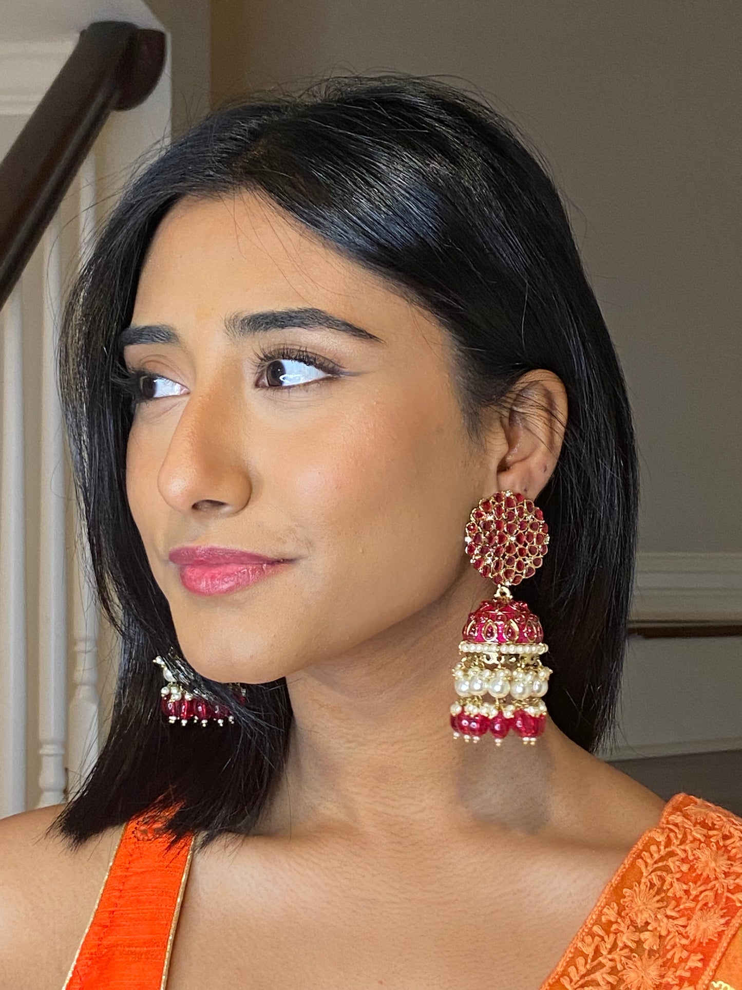 Ruby pink jhumkas