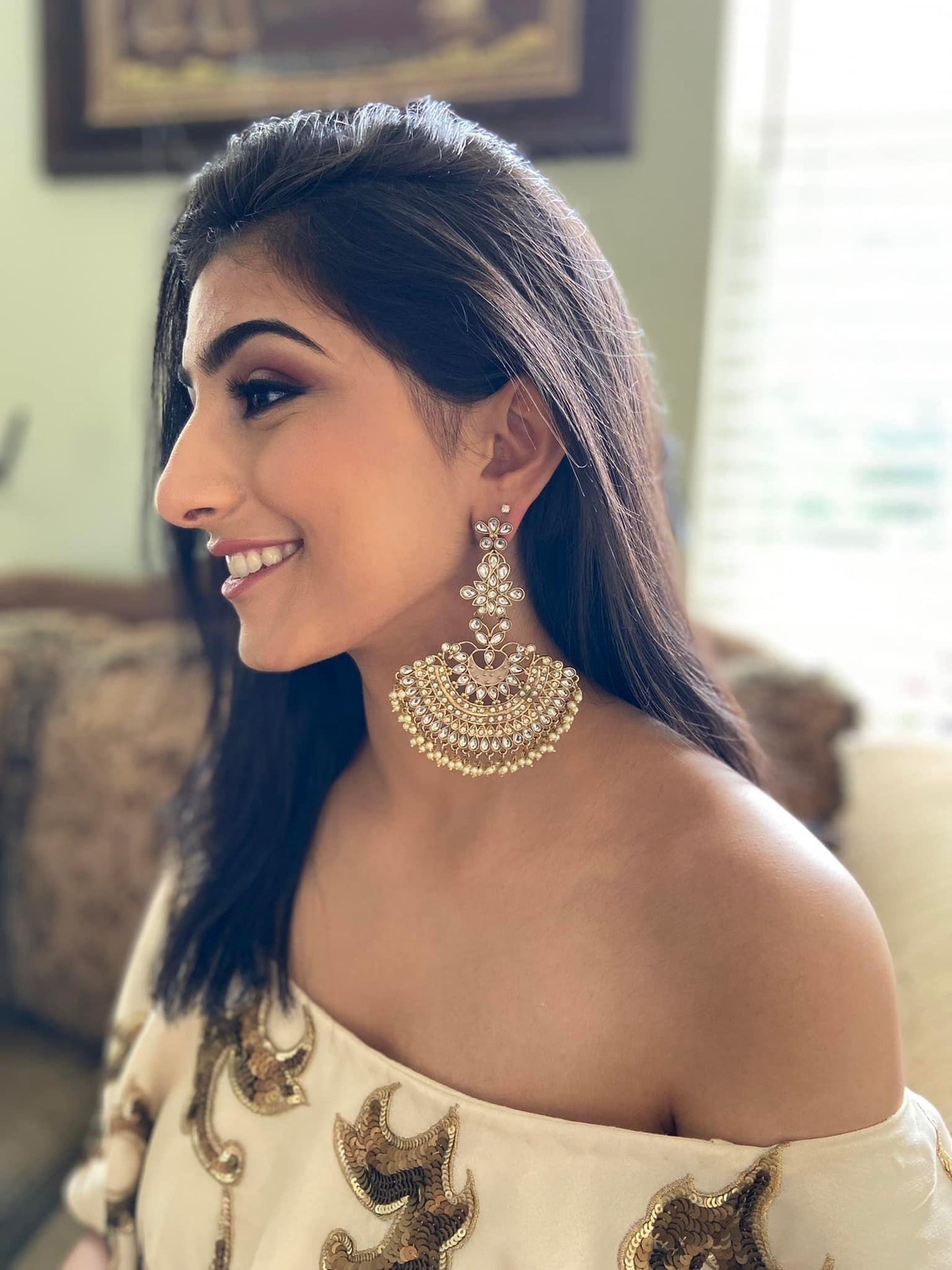 Gold Collar Floral Earrings