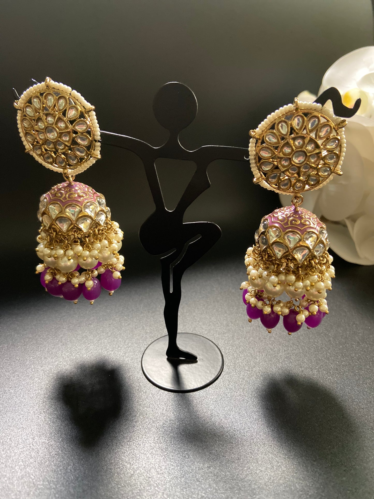 Monochrome large stud Jhumkas