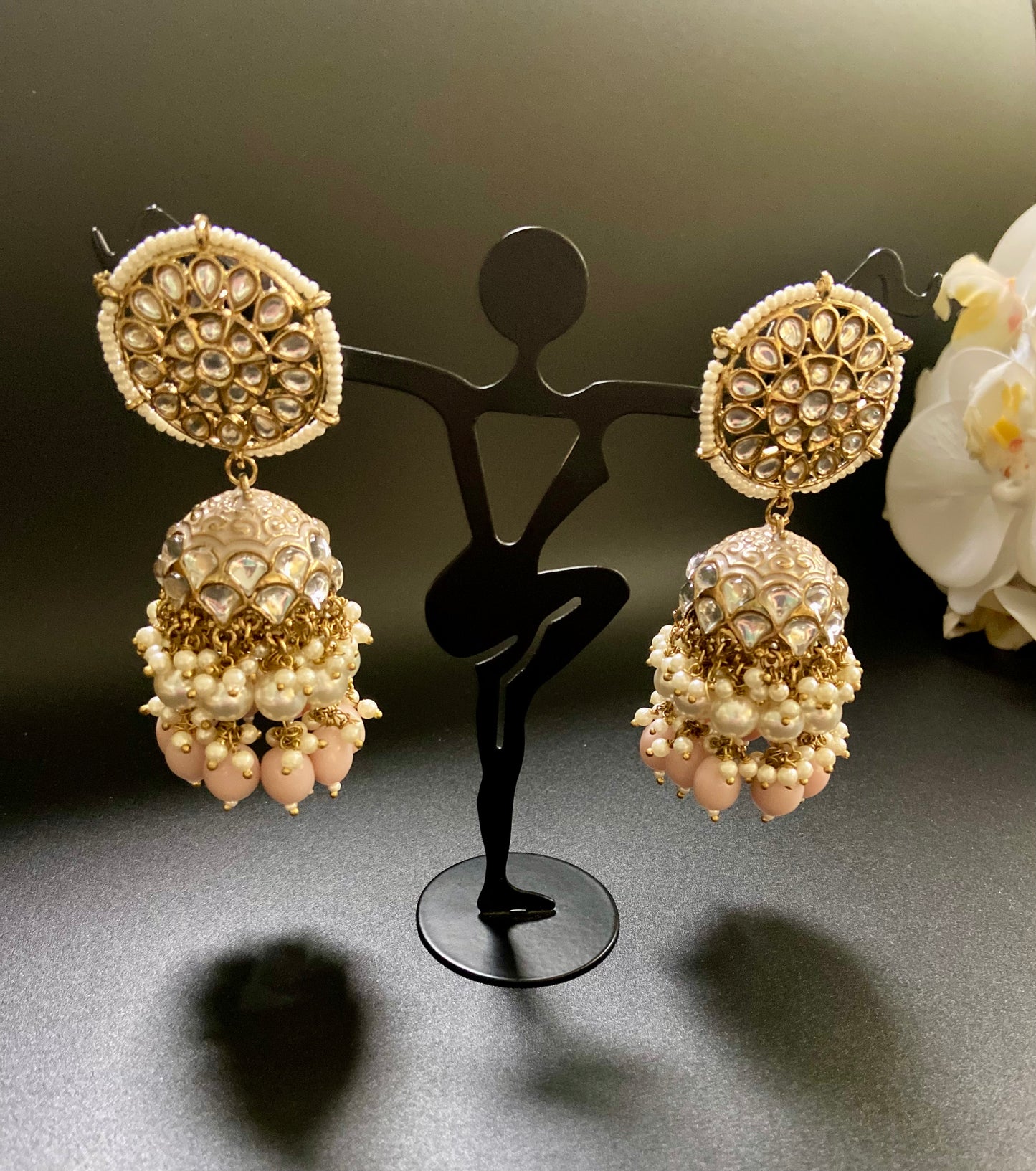 Monochrome large stud Jhumkas