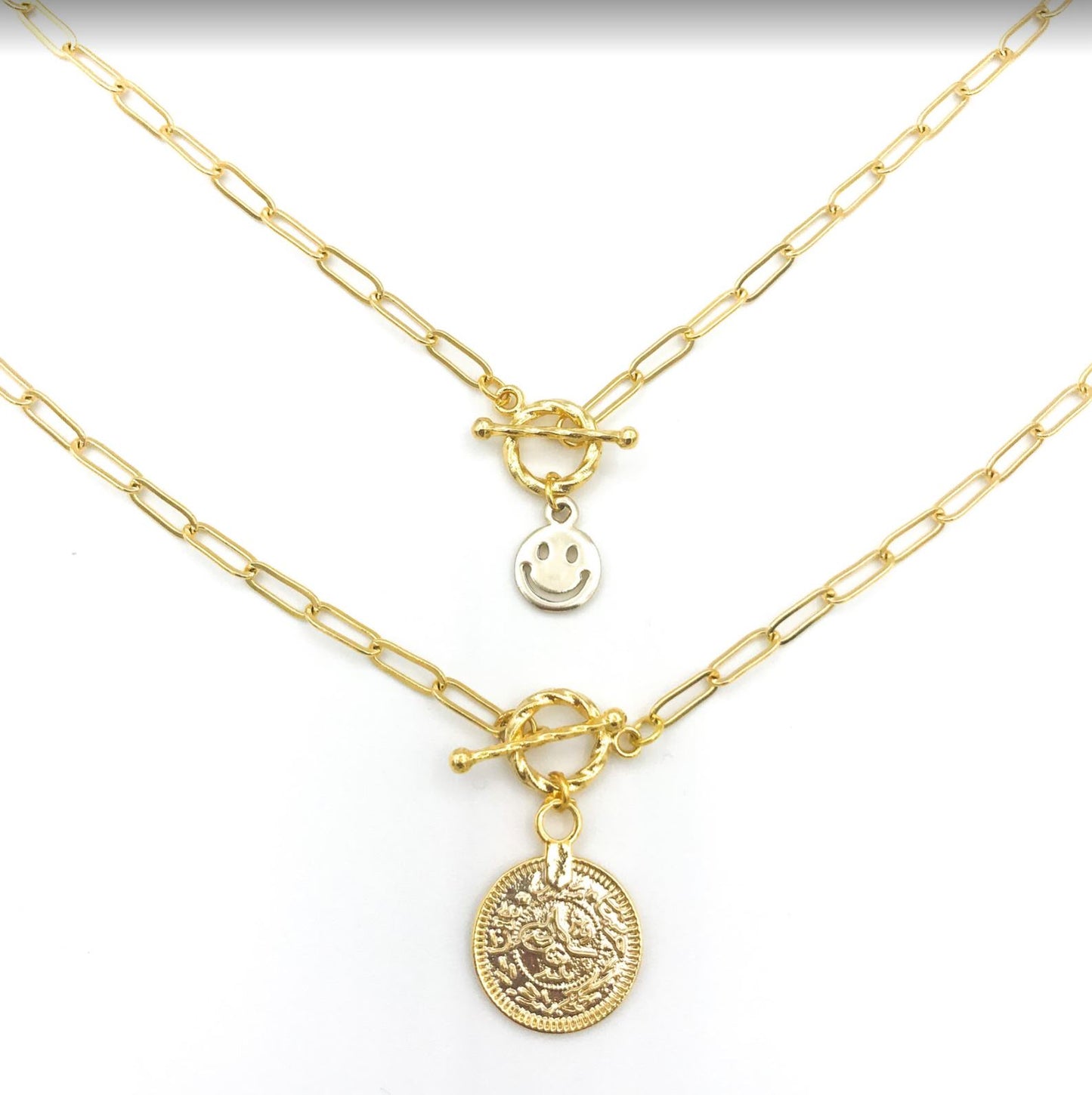 toggle necklace gold jewelry smiley roman coin trendy jewelry