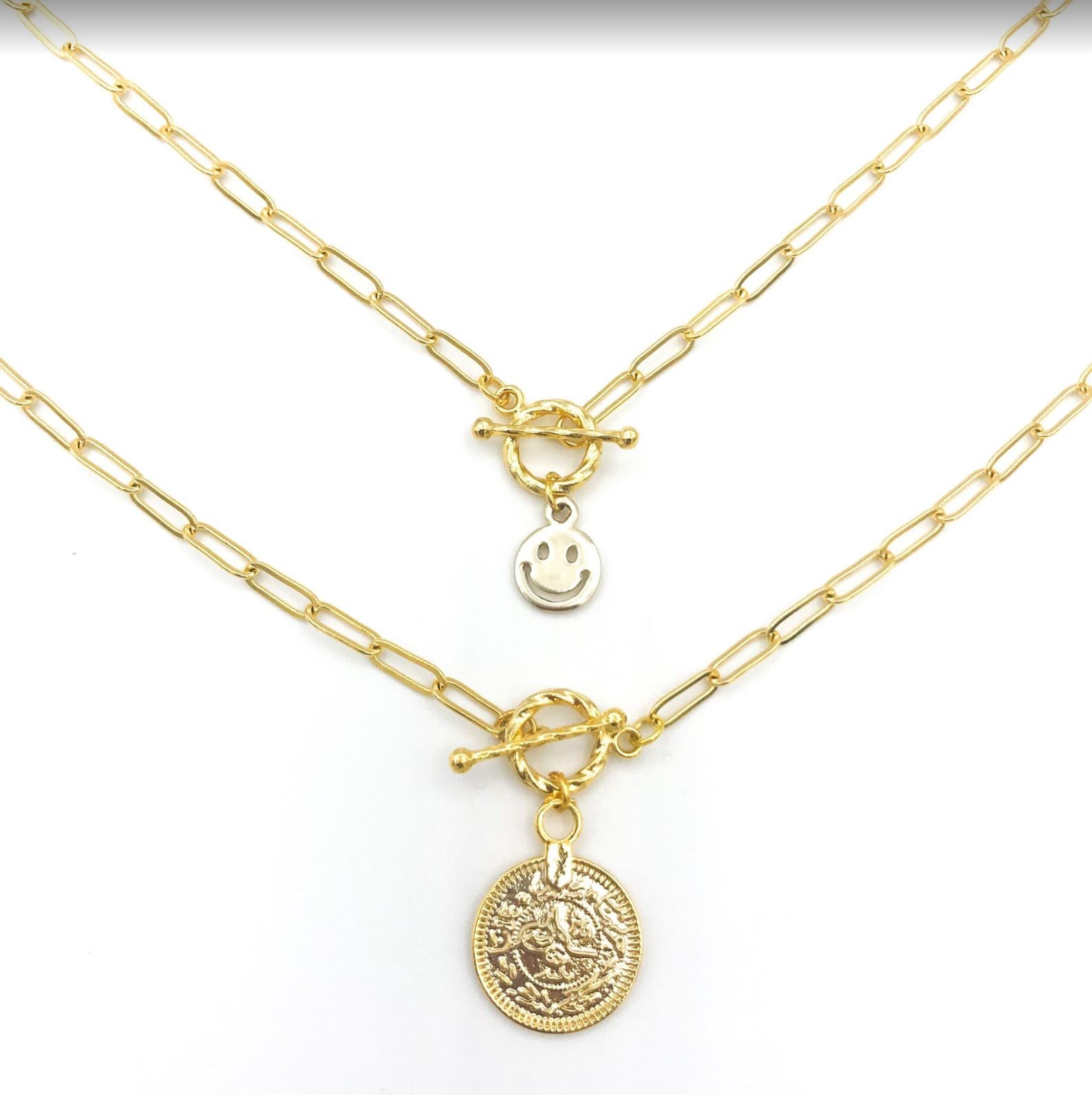 toggle necklace gold jewelry smiley roman coin trendy jewelry