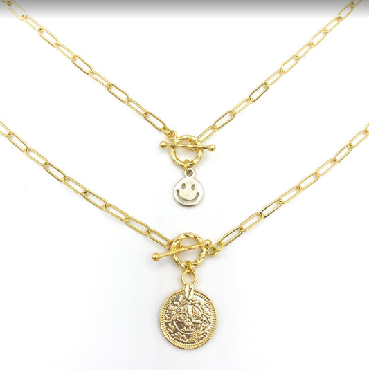 toggle necklace gold jewelry smiley roman coin trendy jewelry