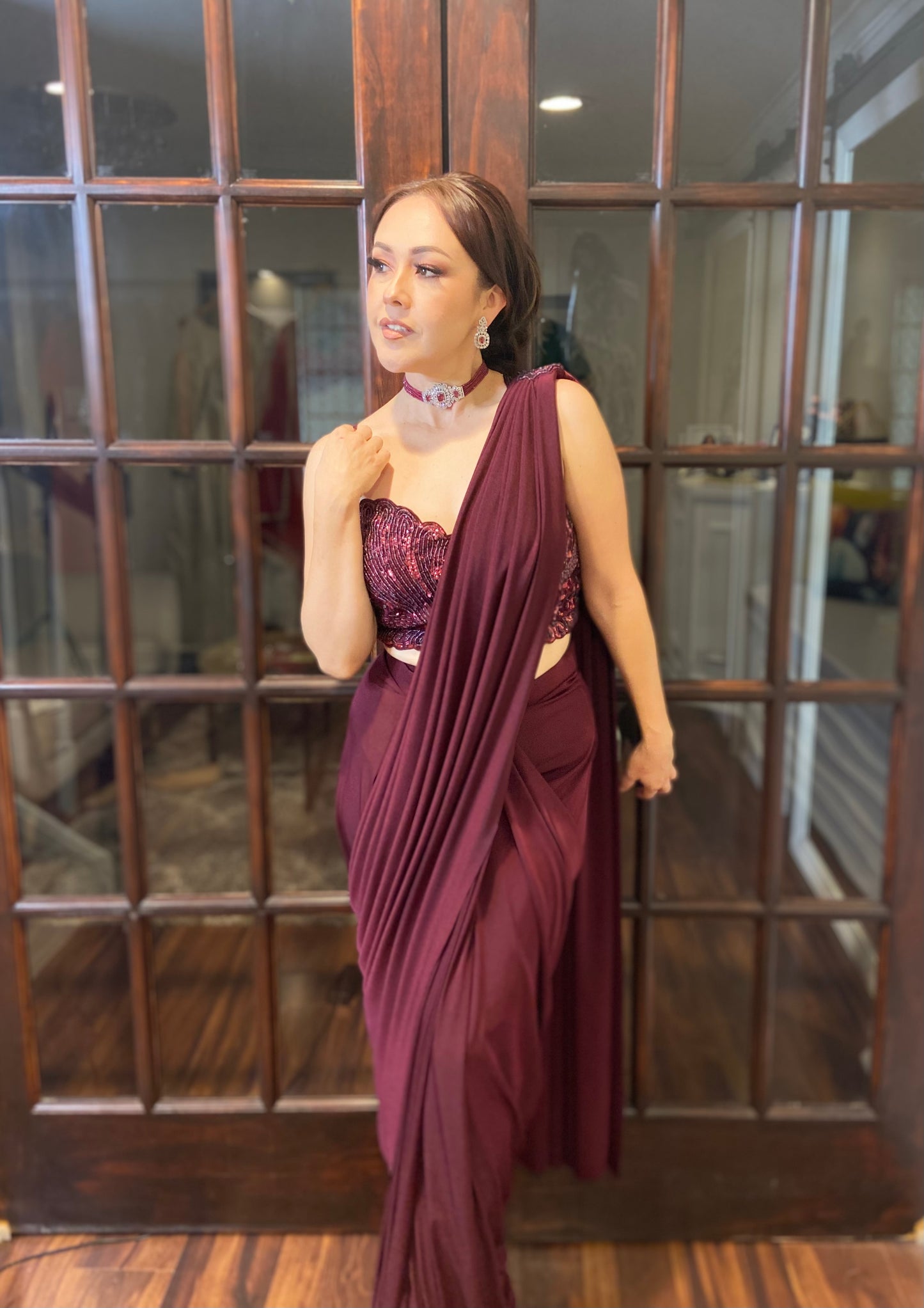Predraped sari