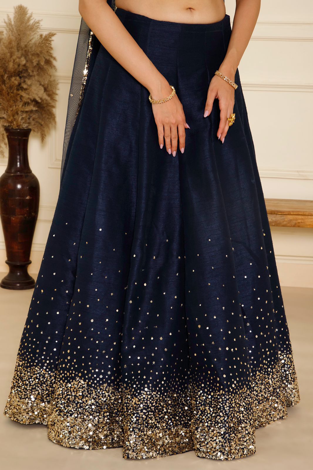 Navy Blue Sequins Lehenga