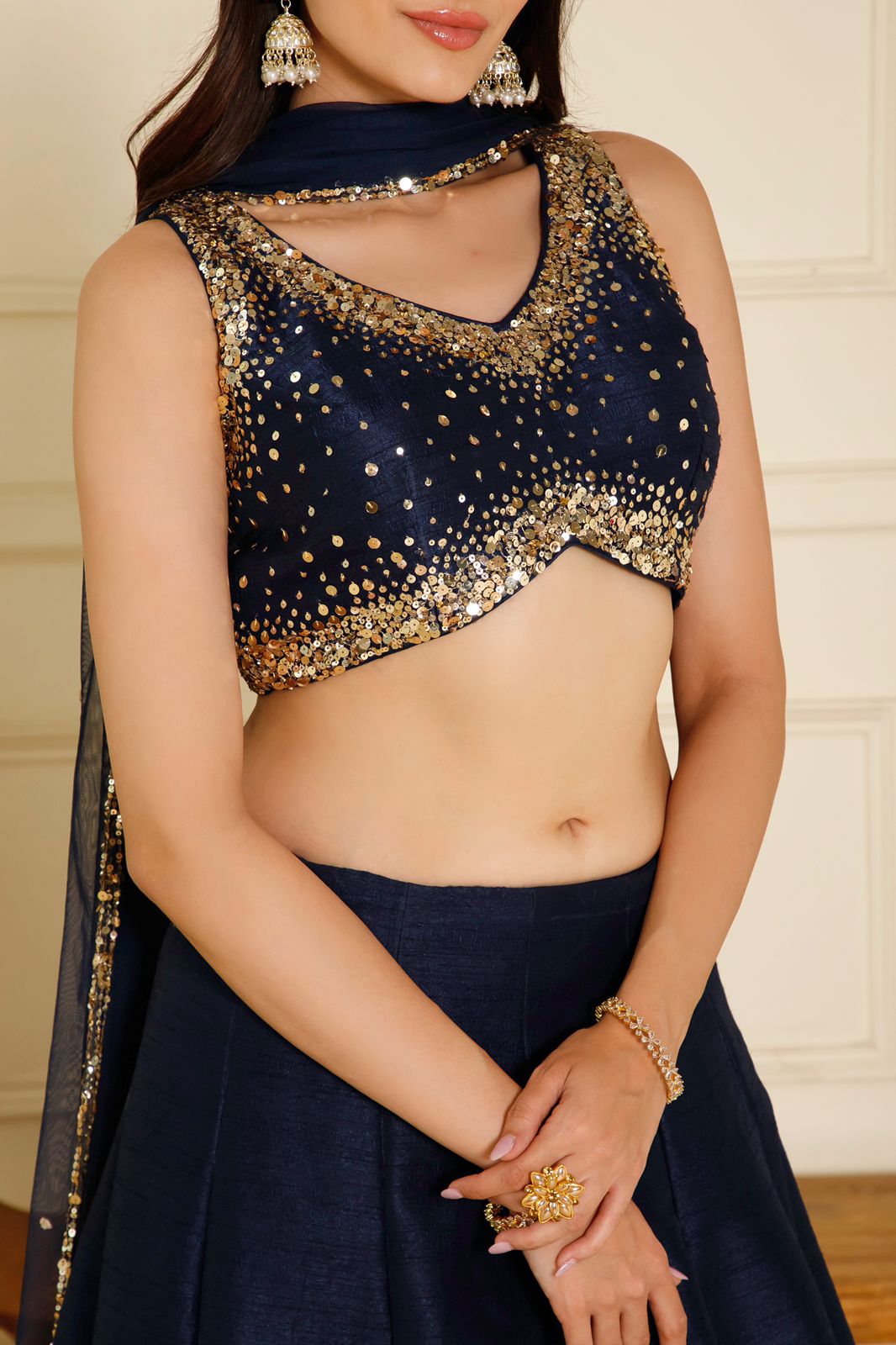 Navy Blue Sequins Lehenga