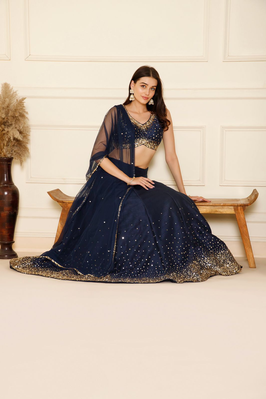 Navy Blue Sequins Lehenga