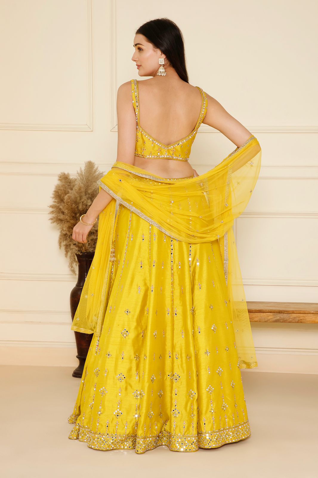 Yellow Mirror Work Lehenga
