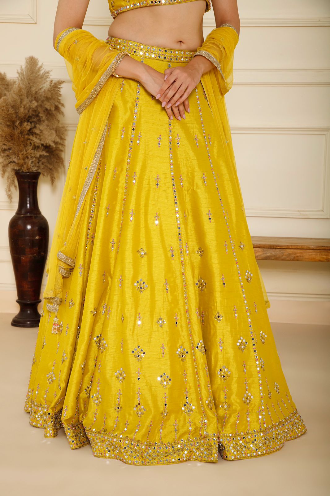 Yellow Mirror Work Lehenga