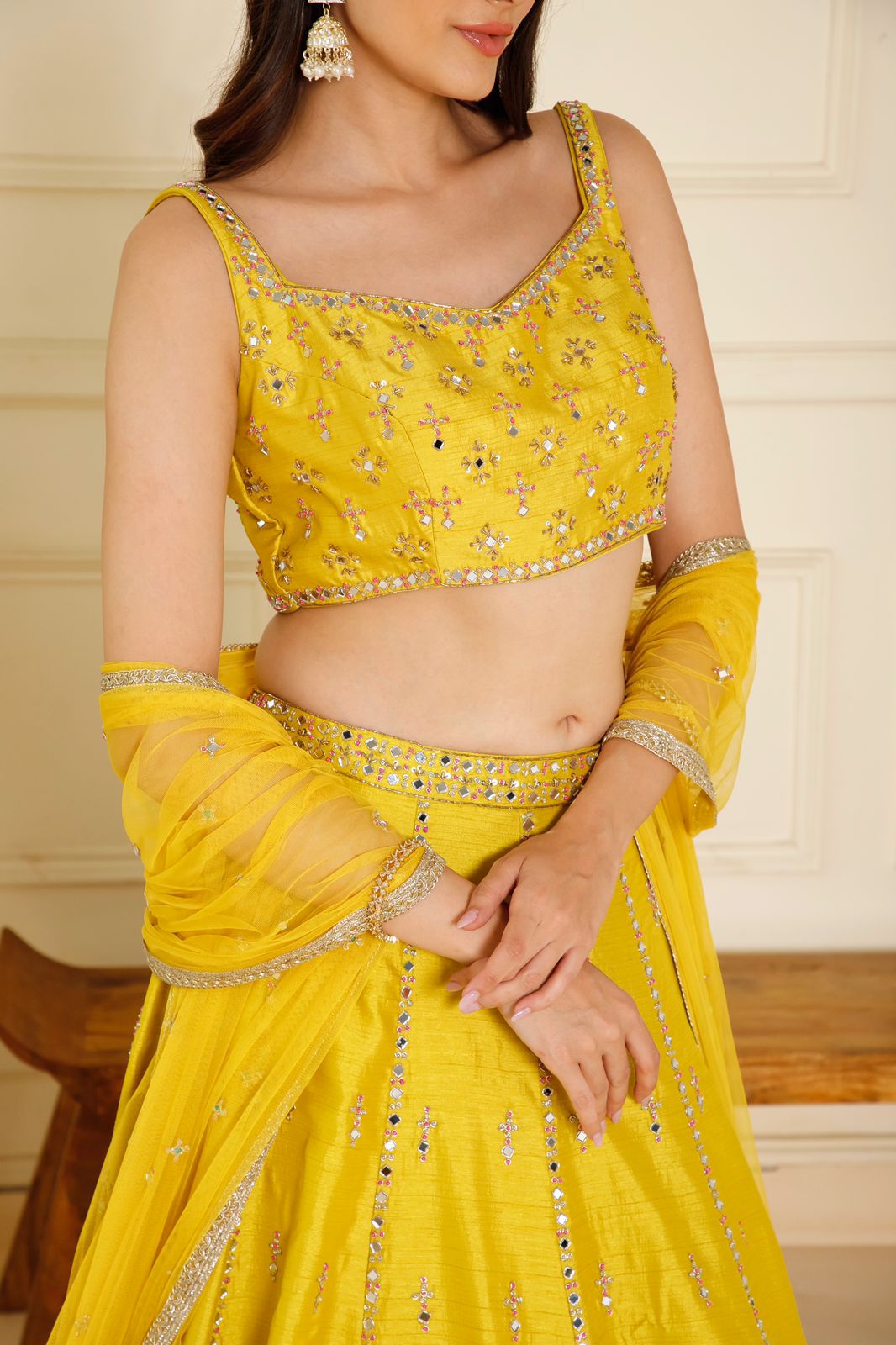 Yellow Mirror Work Lehenga