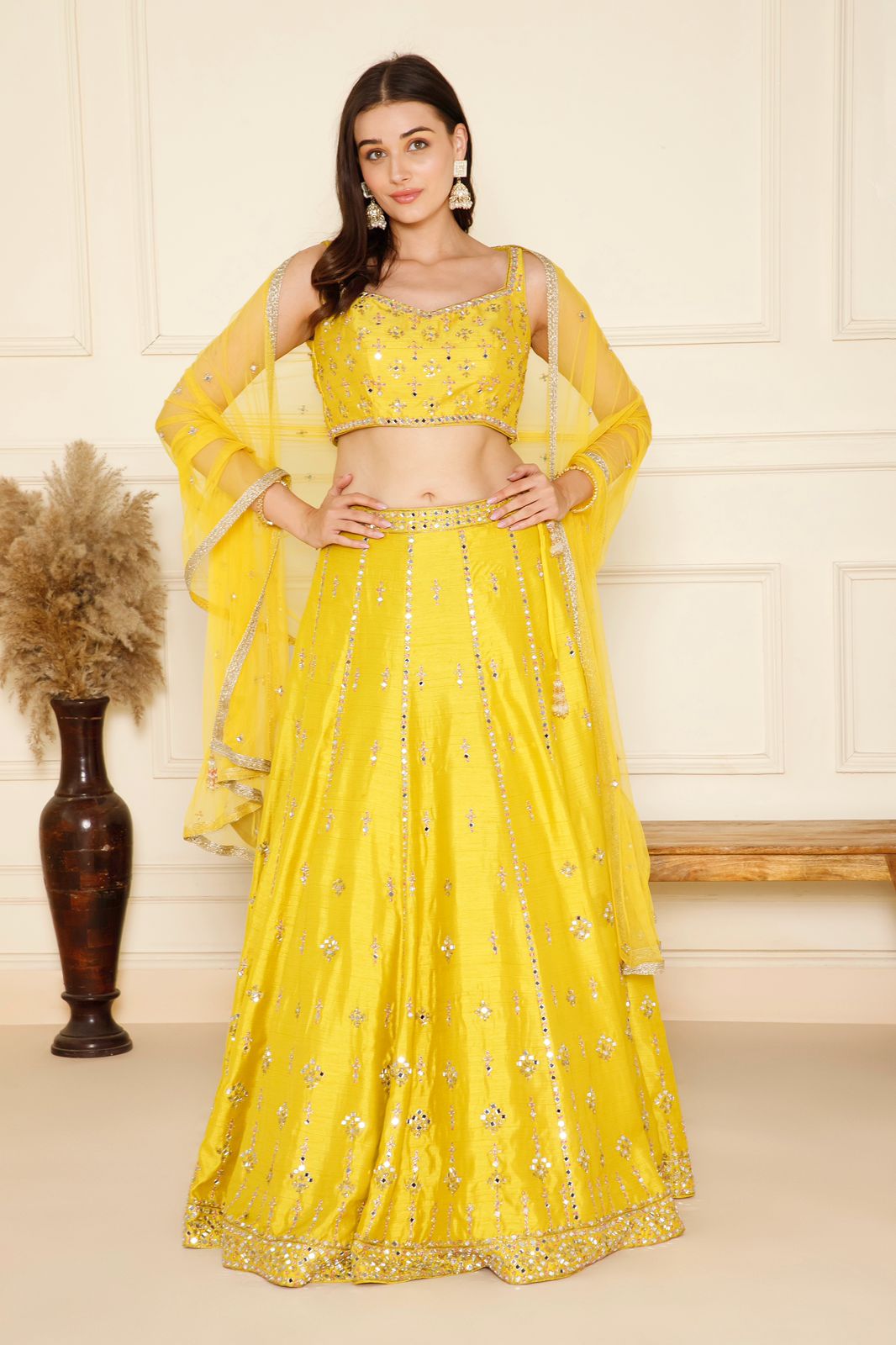 Yellow Mirror Work Lehenga