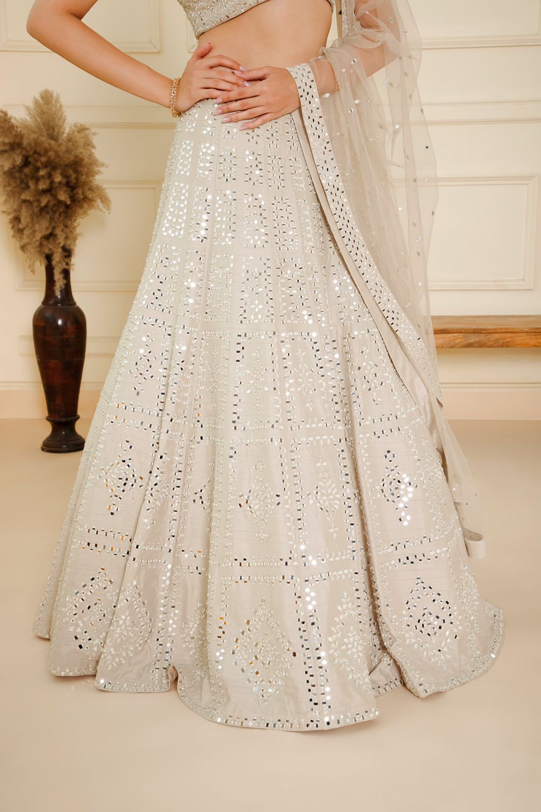 Grey Mirror Work Lehenga