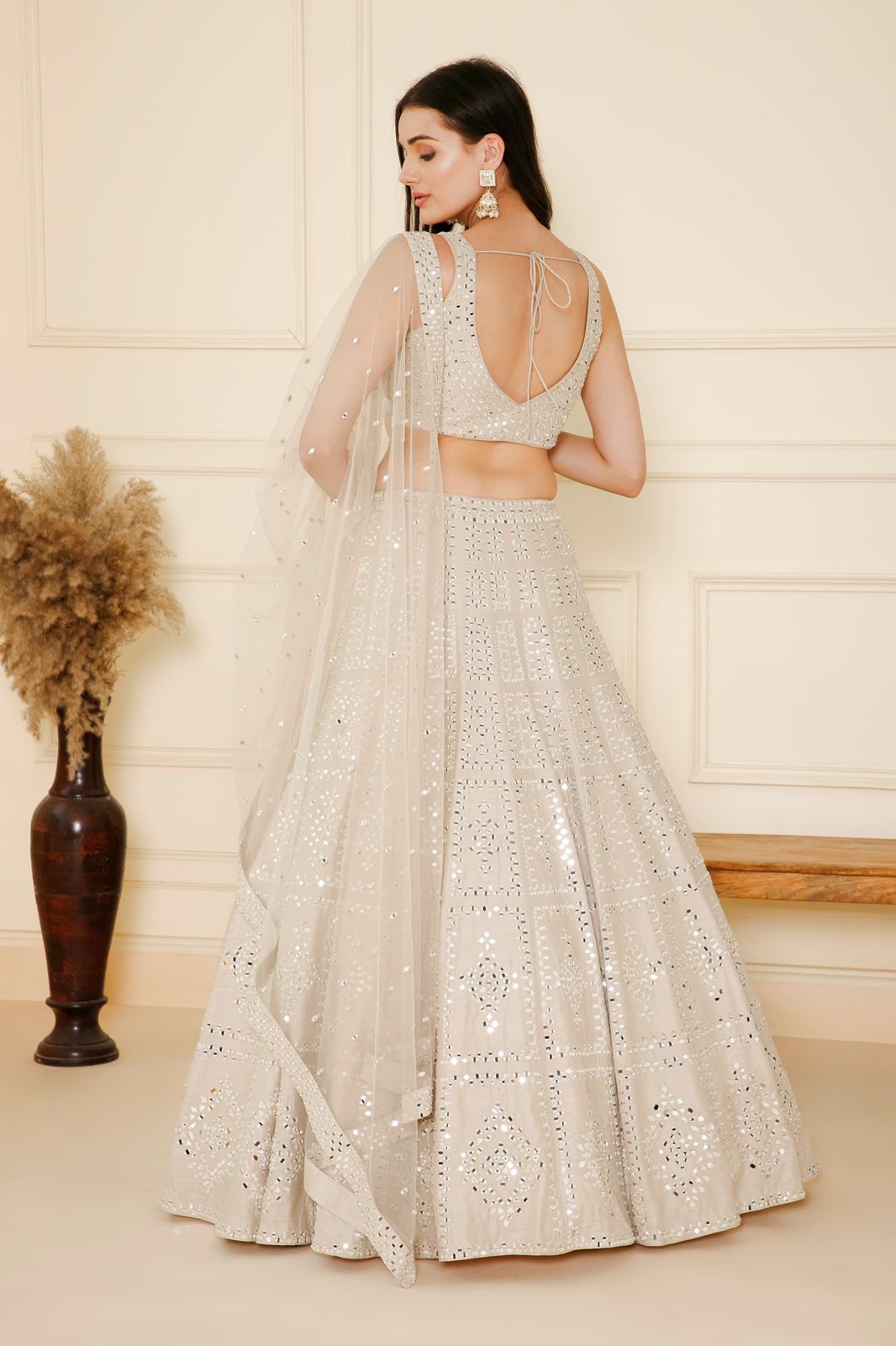 Grey Mirror Work Lehenga