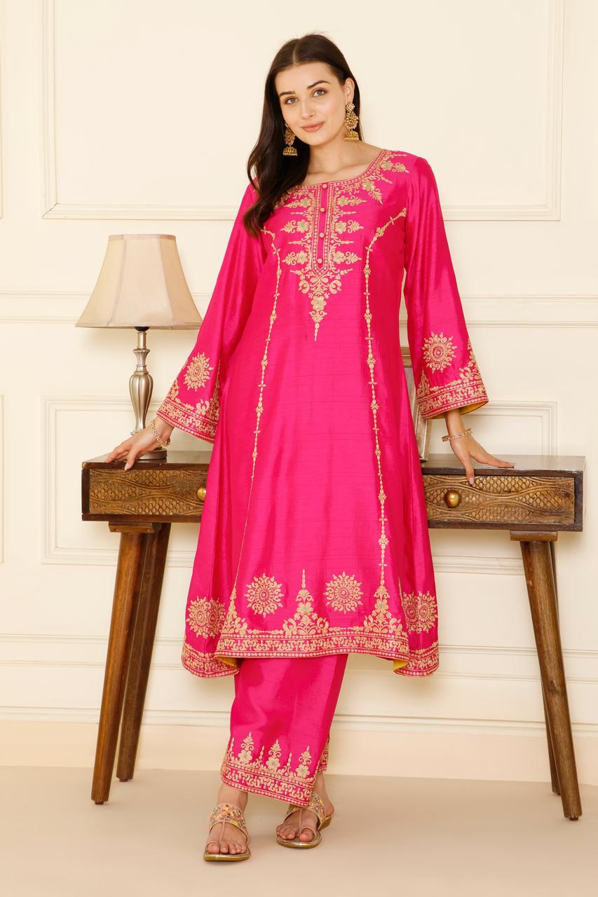Radiant Pink Silk Suit