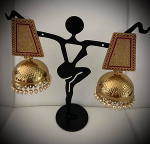 Gold plated Jhumka earrings for women in pink color