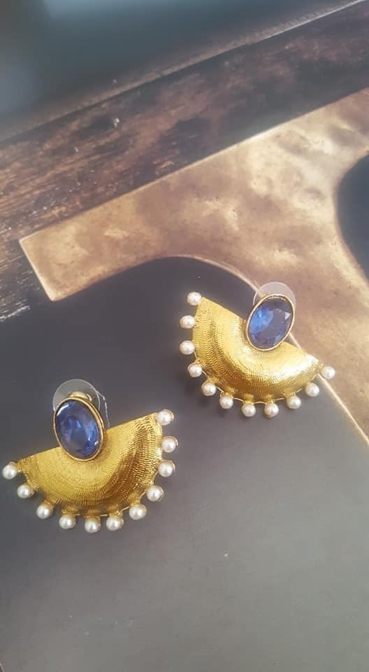 Gold plated chand earrings in blue color