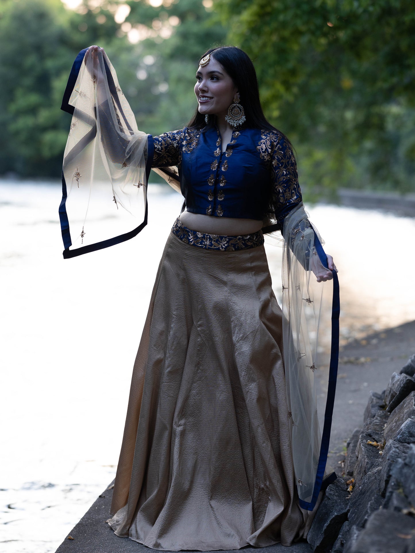 Royal Navy Blue Silk lehenga