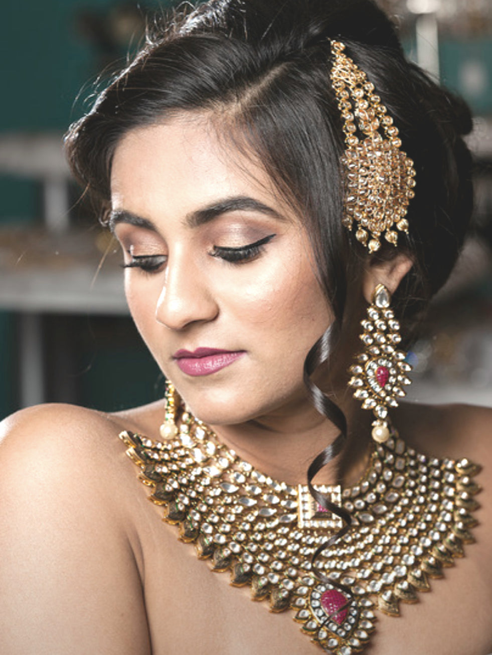 Gold plated kundan bridal necklace set