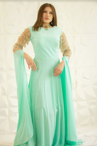 Long Flared Sleeves Gown - Sea Green