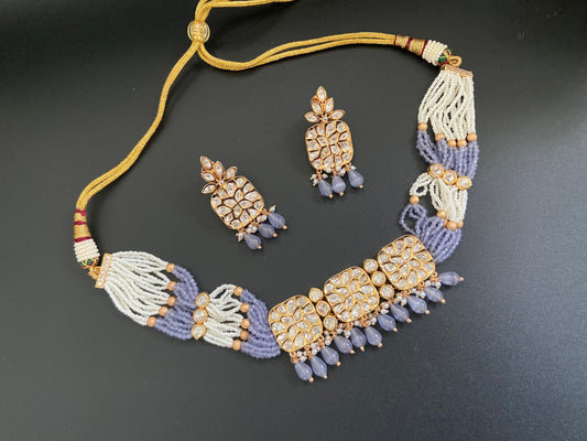 Lilac Grey Kundan Choker Set