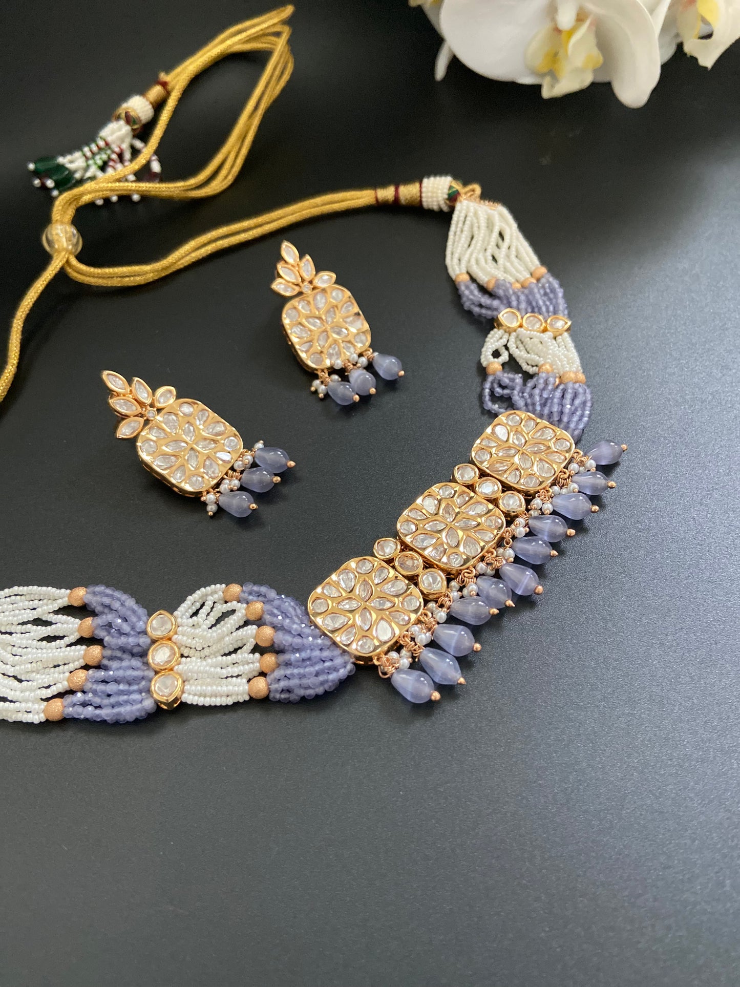 Lilac Grey Kundan Choker Set