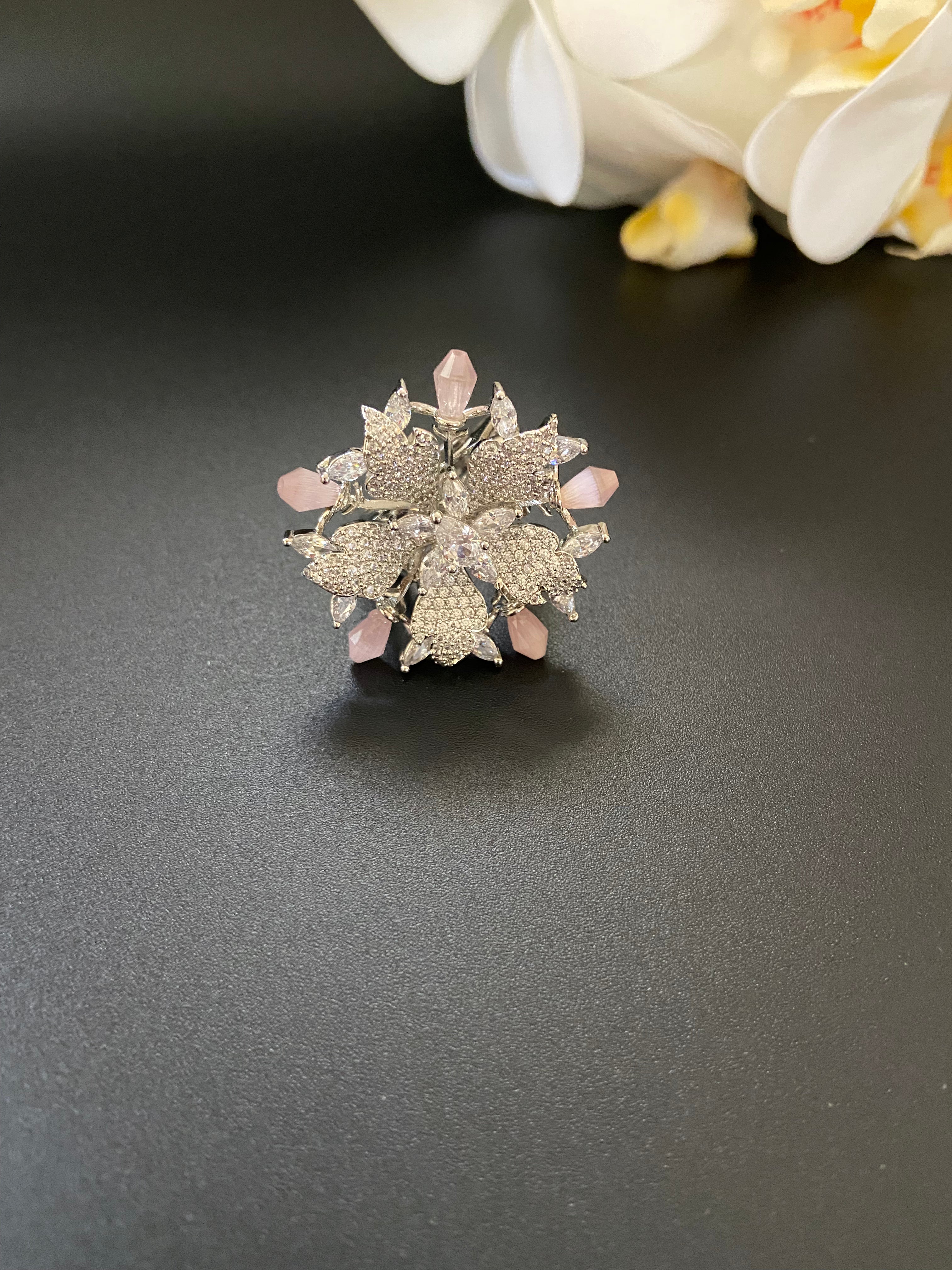 Pink Floral Statement Ring