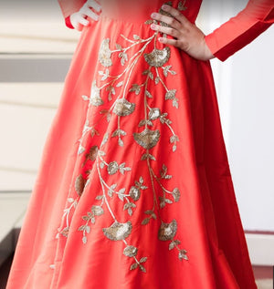 Coral Silk Gown by Vibgyor